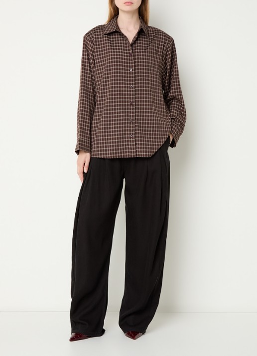 Neo Noir Anella blouse met ruitdessin - voorkant 4 roodbruin