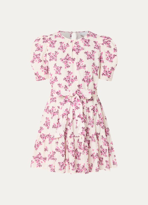 Neo Noir Annitas Starling mini jurk met bloemenprint en pofmouw - voorkant 3 fuchsia