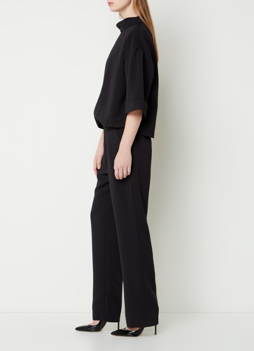 Neo Noir Arlo straight leg jumpsuit van crêpe - voorkant 3 zwart