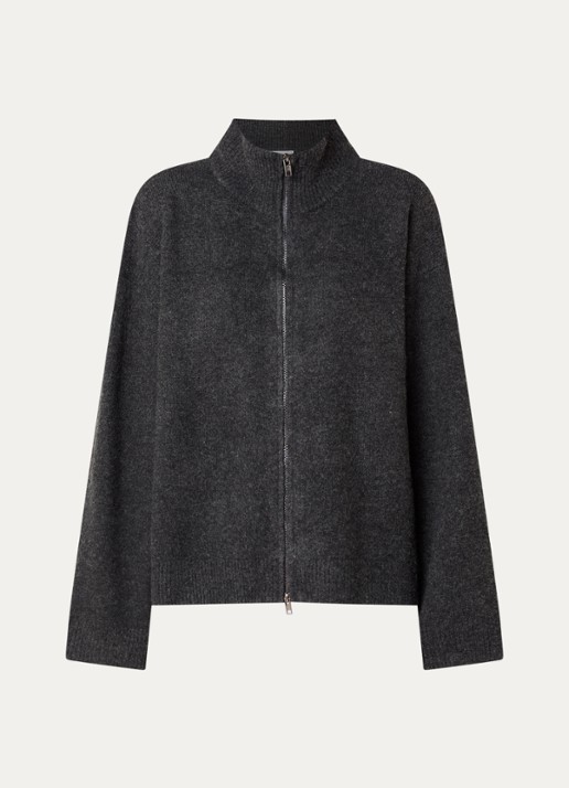 Neo Noir Asley fijngebreid vest met opstaande kraag - voorkant 3 antraciet