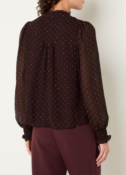 Neo Noir Astrida blouse met stippenprint en structuur - achterkant 4 bordeauxrood