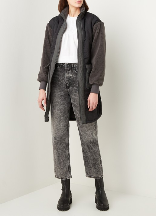 Neo Noir Atomic teddy jas met strikceintuur - voorkant 3 antraciet