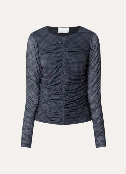 Neo Noir Bea top van mesh met ruitdessin - voorkant grijs