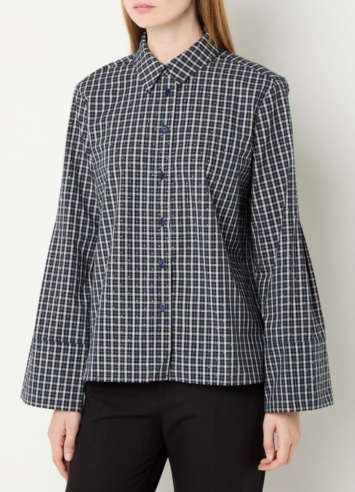 Neo Noir Bedaz blouse met ruitdessin en pailletten - detail 4 donkerblauw