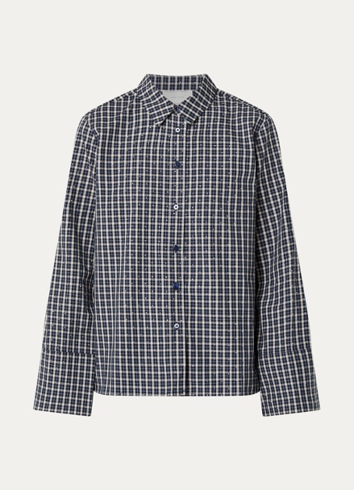 Neo Noir Bedaz blouse met ruitdessin en pailletten - voorkant 2 donkerblauw