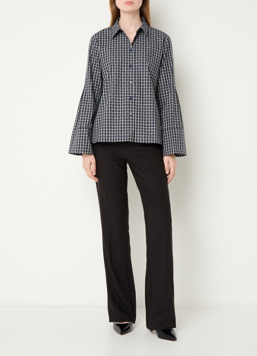 Neo Noir Bedaz blouse met ruitdessin en pailletten - voorkant 3 donkerblauw