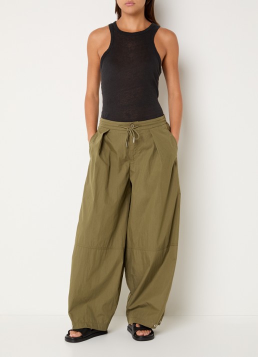 Neo Noir Bernie high waist wide fit broek met steekzakken - voorkant 4 legergroen