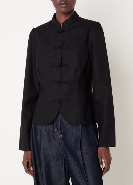 Neo Noir Blazer in linnenblend met pofmouw - detail zwart