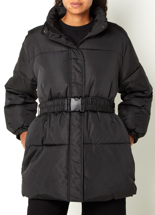 Neo Noir Bobbie puffer jack met ceintuur - detail 4 zwart