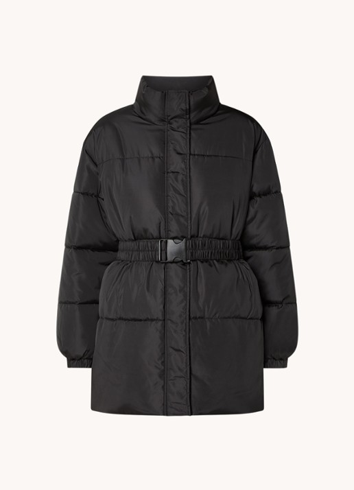 Neo Noir Bobbie puffer jack met ceintuur - voorkant zwart