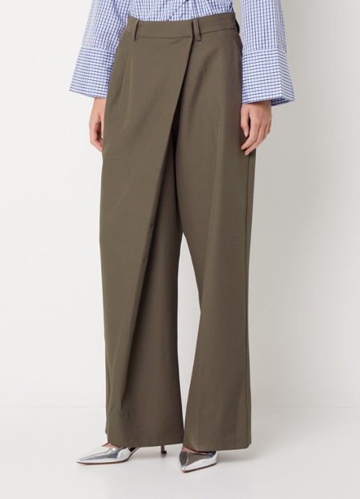 Neo Noir Calina high waist straight fit pantalon met overslag - detail 2 donkerbruin
