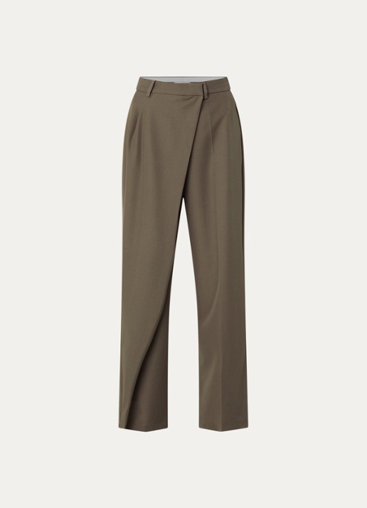 Neo Noir Calina high waist straight fit pantalon met overslag - voorkant 3 donkerbruin