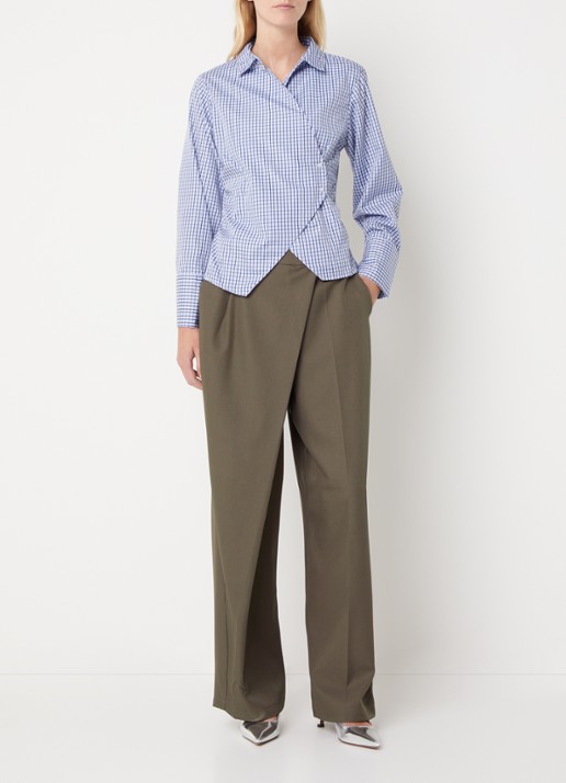 Neo Noir Calina high waist straight fit pantalon met overslag - voorkant 4 donkerbruin