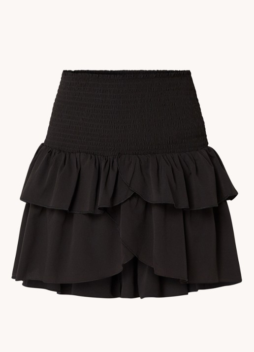 Neo Noir Carin minirok met smockwerk en volant  - voorkant 2 zwart
