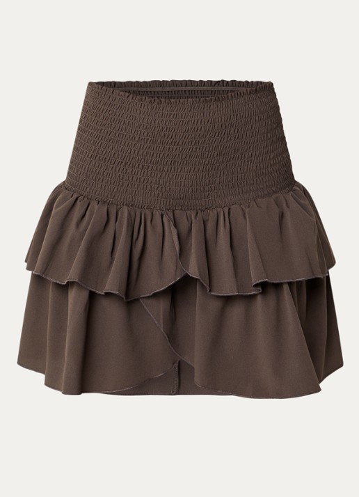 Neo Noir Carin minirok met smockwerk en volant  - voorkant 3 donkerbruin