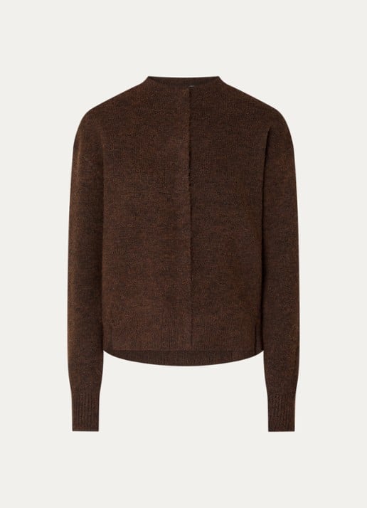 Neo Noir Dione grofgebreid vest in wolblend met ronde hals - voorkant 2 hazelnootbruin