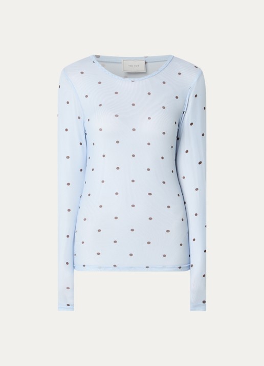 Neo Noir Ella Space semi-transparante top van mesh met stippenprint - voorkant lichtblauw