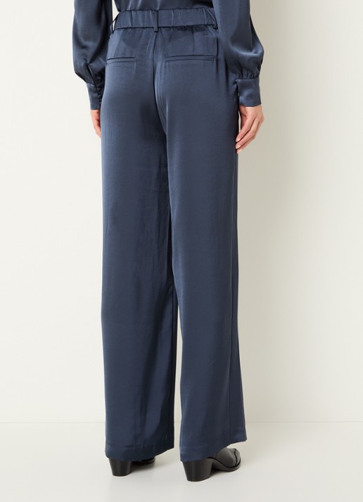 Neo Noir Emmett high waist straight fit pantalon van satijn - achterkant 2 staalblauw