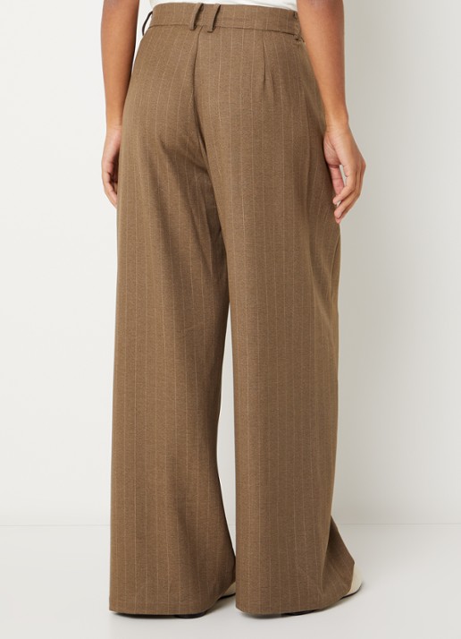 Neo Noir Essial high waist wide fit broek met streepprint - achterkant 4 lichtbruin