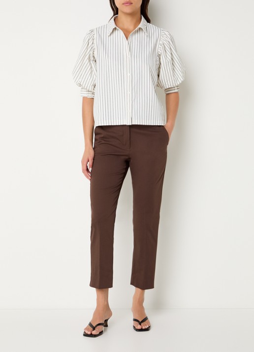 Neo Noir Etta blouse met ballonmouw en streepprint - voorkant 2 gebroken wit