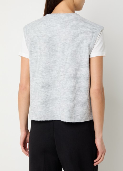 Neo Noir Everest ribgebreid gilet met ronde hals - achterkant 2 lichtgrijs