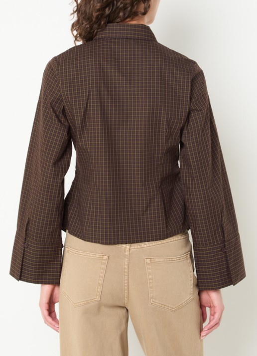 Neo Noir Fenli blouse met ruitdessin en asymmetrisch detail - achterkant 3 aubergine