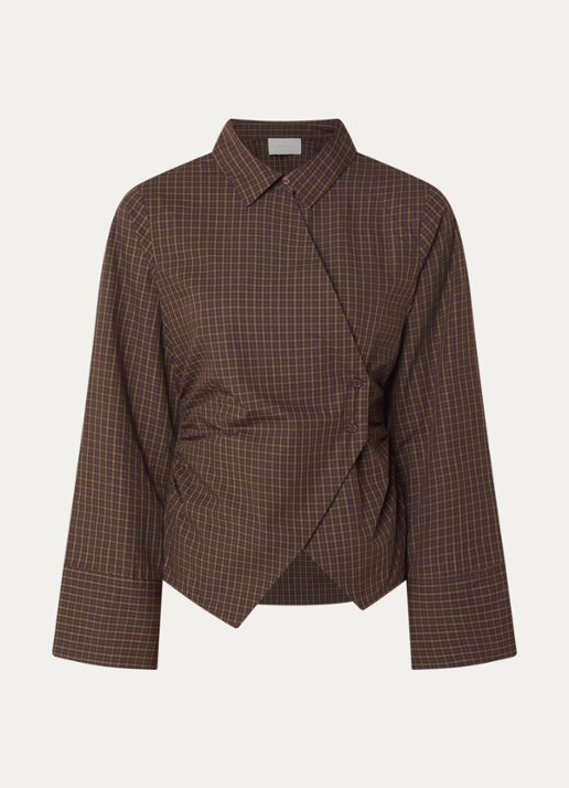 Neo Noir Fenli blouse met ruitdessin en asymmetrisch detail - voorkant aubergine