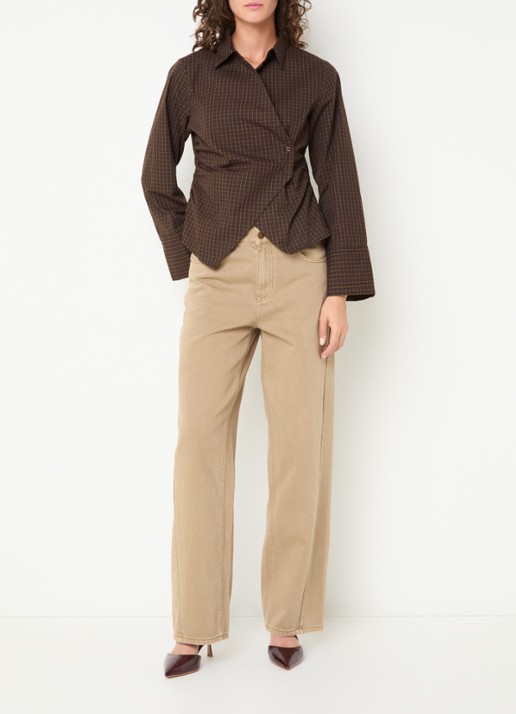 Neo Noir Fenli blouse met ruitdessin en asymmetrisch detail - voorkant 2 aubergine