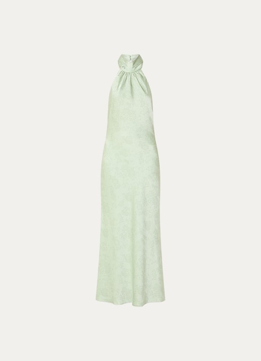 Neo Noir Fiona maxi halterjurk met sjaalkraag - voorkant 3 lindegroen