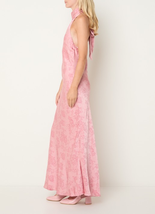 Neo Noir Fiona maxi jurk met print - achterkant 2 lichtroze
