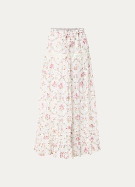Neo Noir Fippo maxi rok met bloemenprint en details van kant - voorkant 3 wit