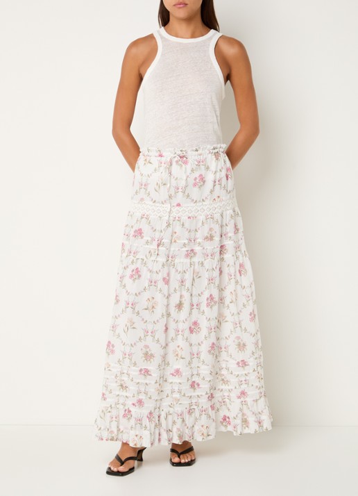 Neo Noir Fippo maxi rok met bloemenprint en details van kant - voorkant 4 wit
