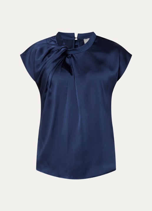 Neo Noir Fleur tuniek van satijn met ronde hals - voorkant donkerblauw