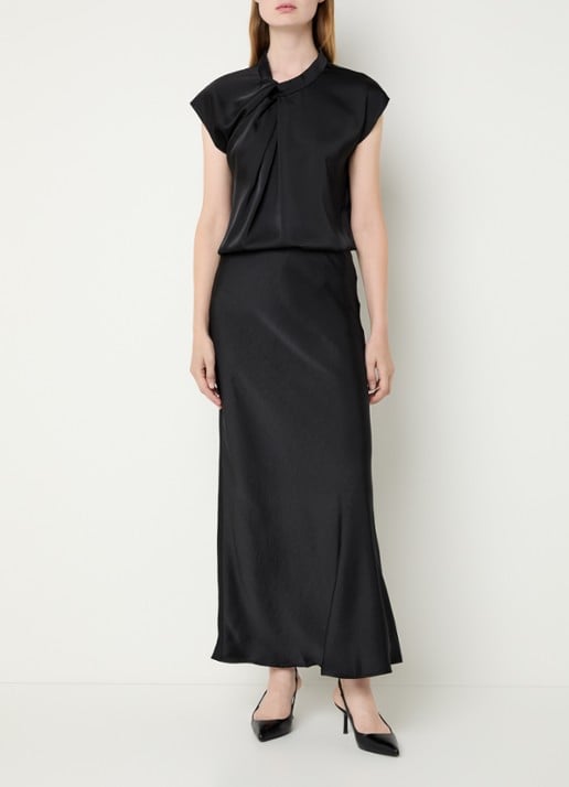 Neo Noir Fleur tuniek van satijn - voorkant 2 zwart