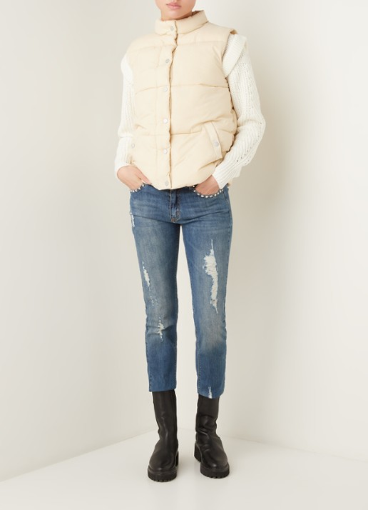 Neo Noir Frankie gewatteerde bodywarmer met steekzakken - voorkant 4 creme