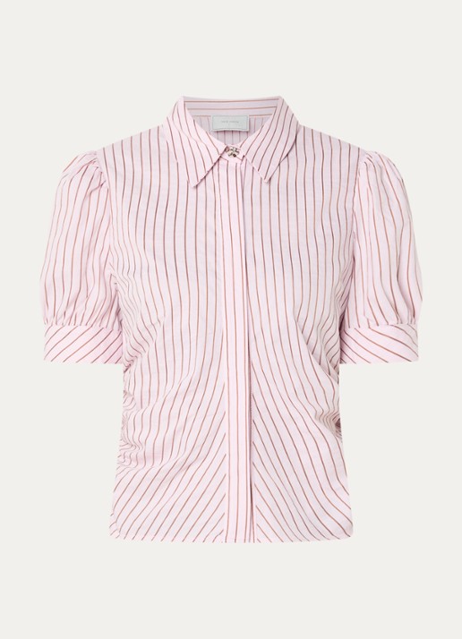 Neo Noir Frannie blouse met streepprint en ballonmouw - voorkant lichtroze