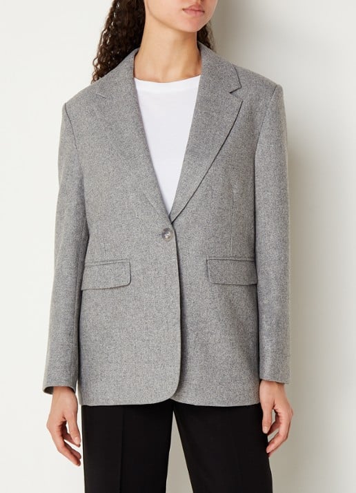 Neo Noir Gaby blazer in wolblend met klepzakken - detail 4 grijsmele