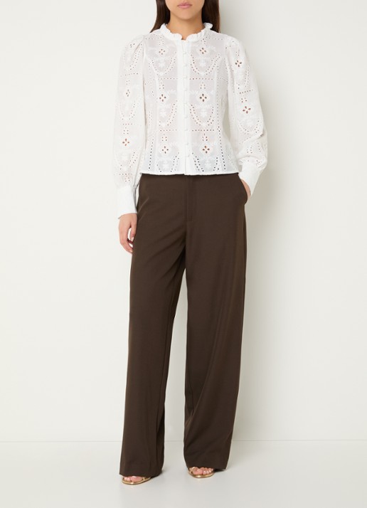 Neo Noir Gilda blouse met opengewerkt dessin - voorkant 2 wit
