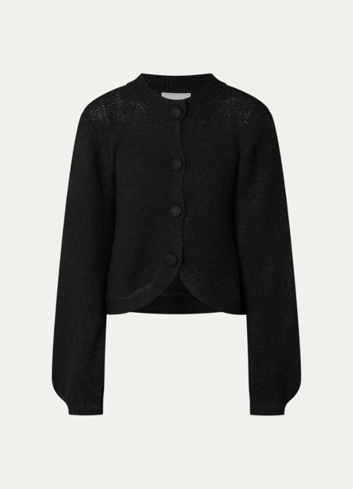 Neo Noir Gio grofgebreid vest in wolblend met ballonmouw - voorkant 3 zwart