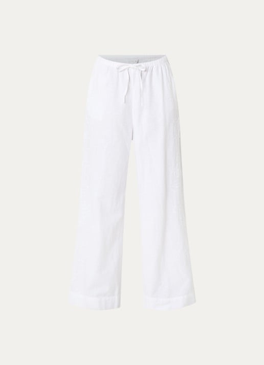 Neo Noir Heifa high waist wide fit pantalon met borduring - voorkant 3 wit