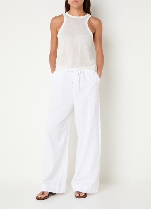 Neo Noir Heifa high waist wide fit pantalon met borduring - voorkant 4 wit