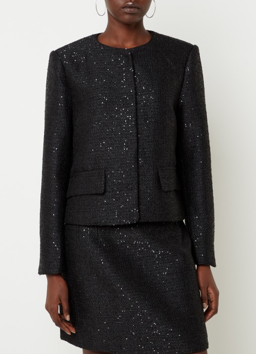 Neo Noir Helina blazer met tweed-look en pailletten - detail 2 zwart
