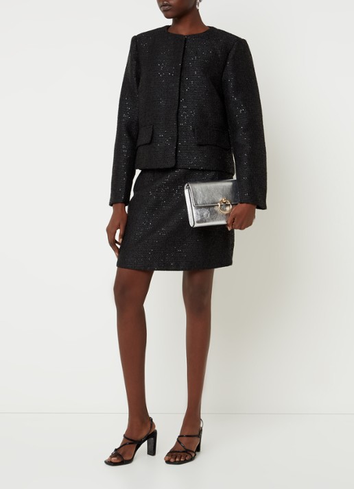 Neo Noir Helina blazer met tweed-look en pailletten - voorkant 5 zwart
