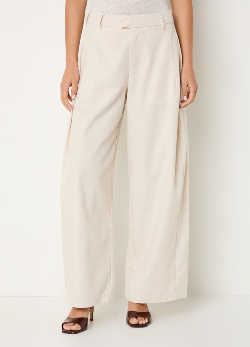 Neo Noir High waist wide fit broek in linnenblend met steekzakken - detail 3 gebroken wit