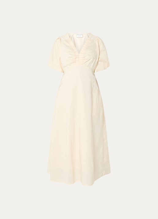 Neo Noir Illana midi jurk met V-hals en pofmouw - voorkant 3 lichtgeel