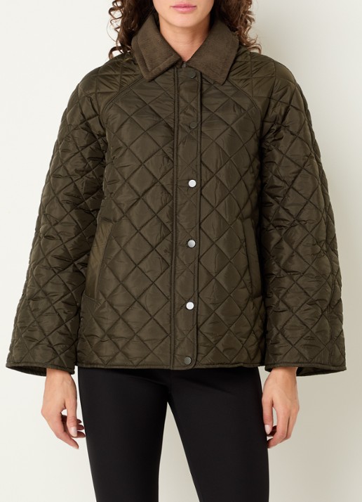 Neo Noir Iva gewatteerd jack met quilt patroon en corduroy details