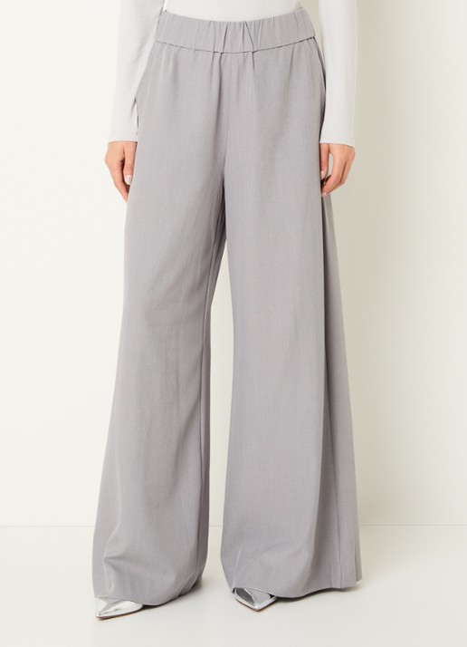 Neo Noir Janel high waist wide fit pantalon met steekzakken - detail lichtgrijs