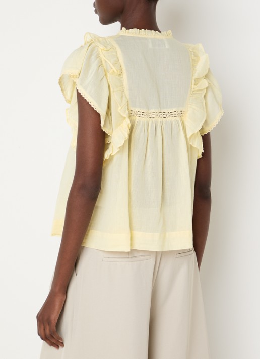 Neo Noir Jayla semi-transparante top  - achterkant lichtgeel