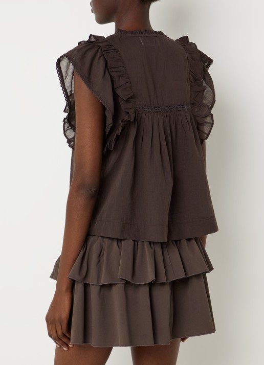 Neo Noir Jayla semi-transparante tuniek met opengewerkte details - achterkant 4 donkerbruin