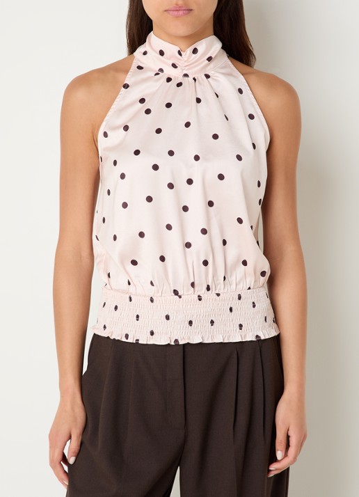 Neo Noir Jos mouwloze top met stippenprint en sjaalkraag